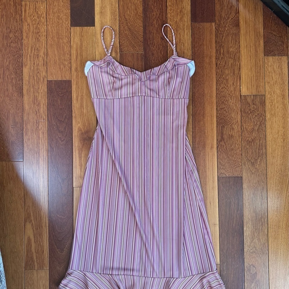 Lori M. | Vintage pink stripe ruffle dress size 10 medium